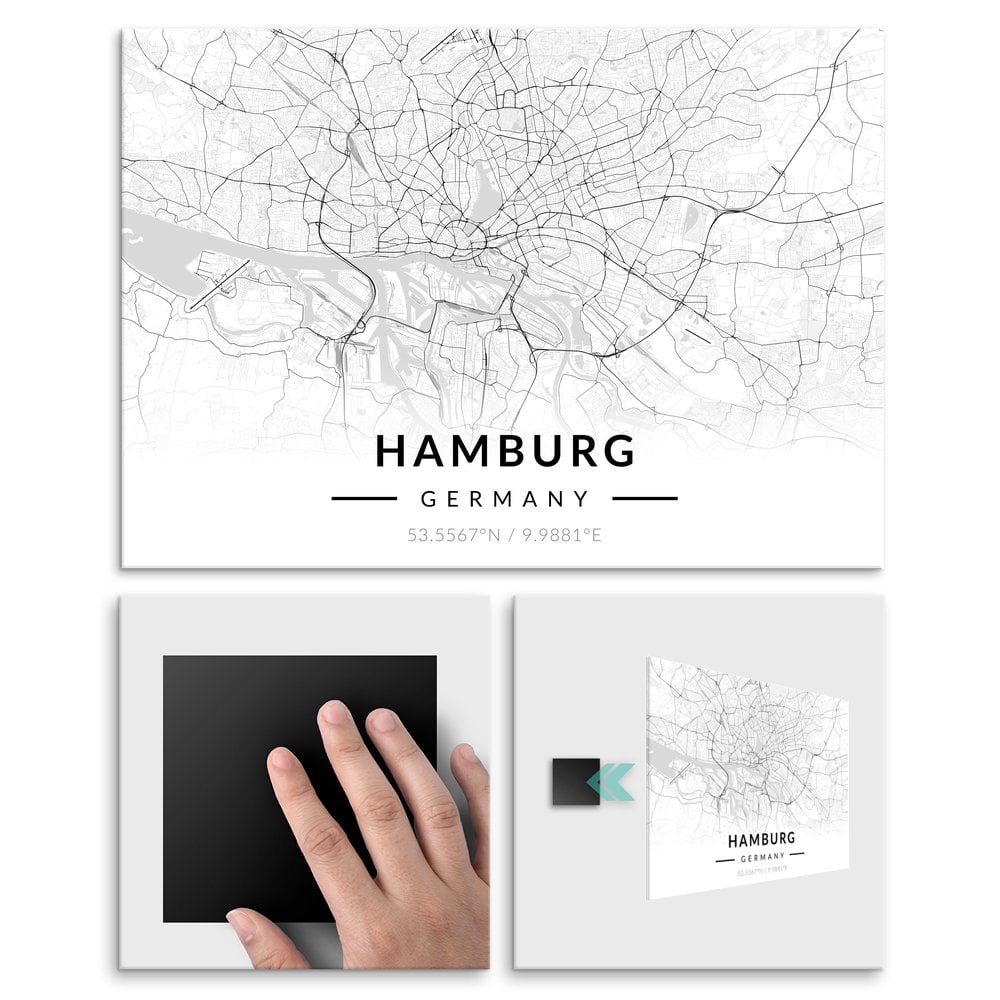 Plakat metalowy Mapa B&W Hamburg L