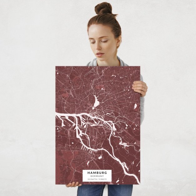 Plakat metalowy Mapa Burgund Hamburg L