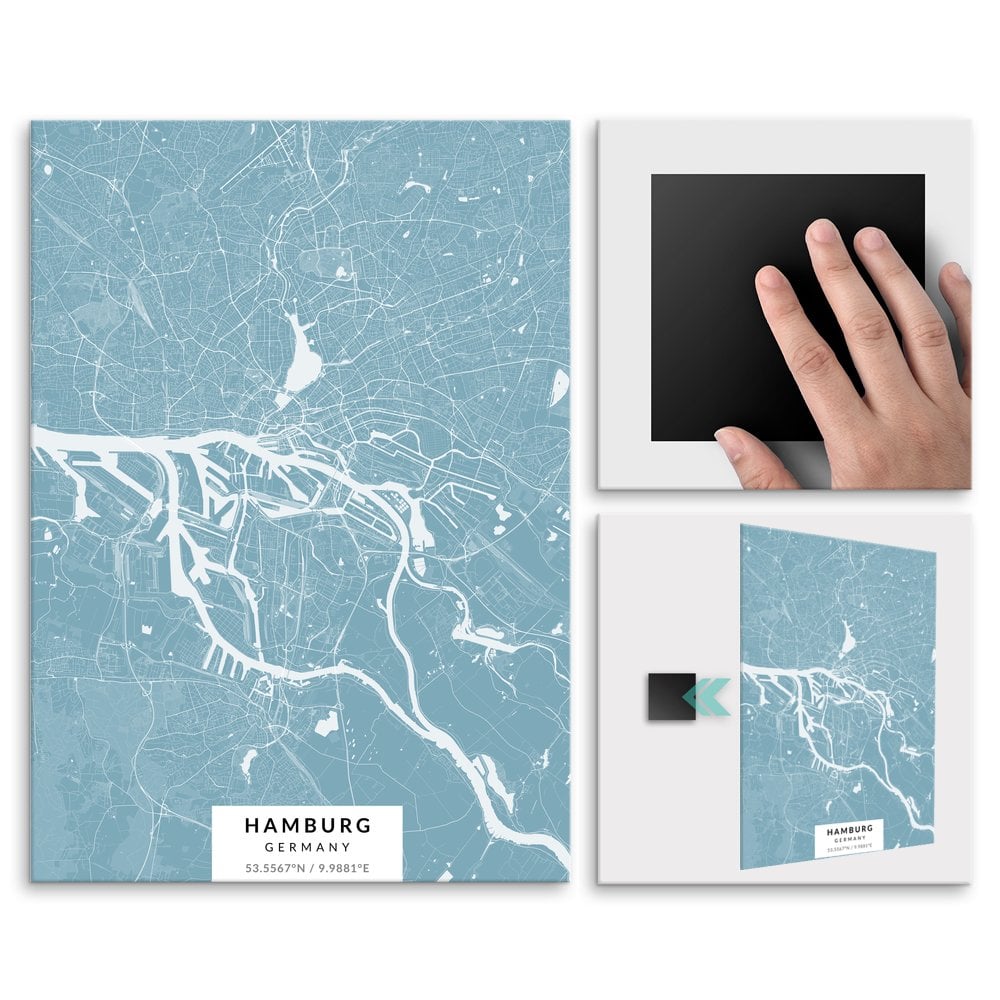 Plakat metalowy Mapa Lazur Hamburg M