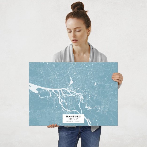 Plakat metalowy Mapa Lazur Hamburg L