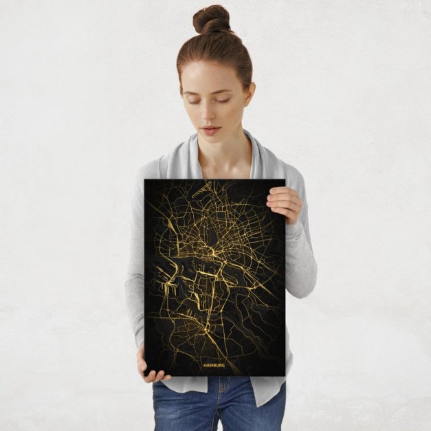 Plakat metalowy Mapa City Lights Hamburg M