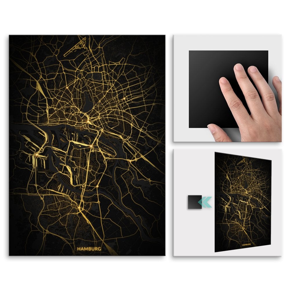 Plakat metalowy Mapa City Lights Hamburg L