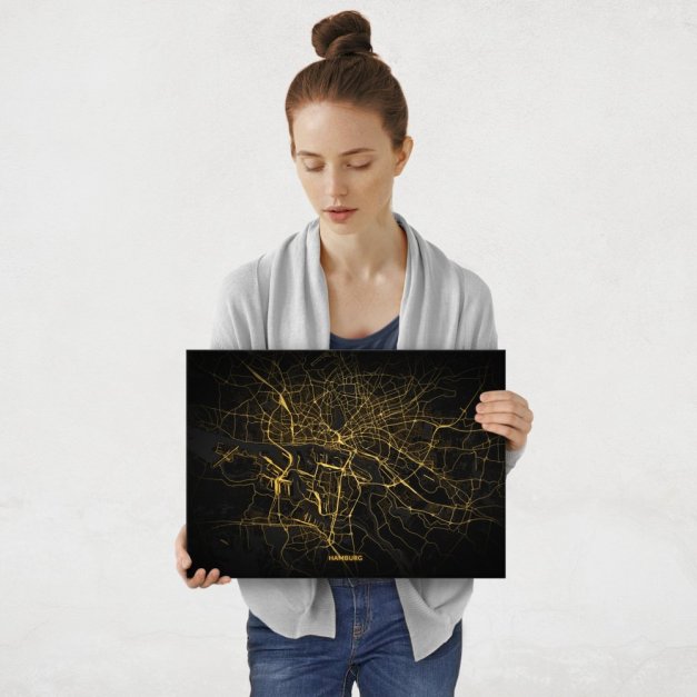 Plakat metalowy Mapa City Lights Hamburg M