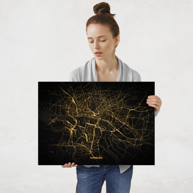 Plakat metalowy Mapa City Lights Hamburg L