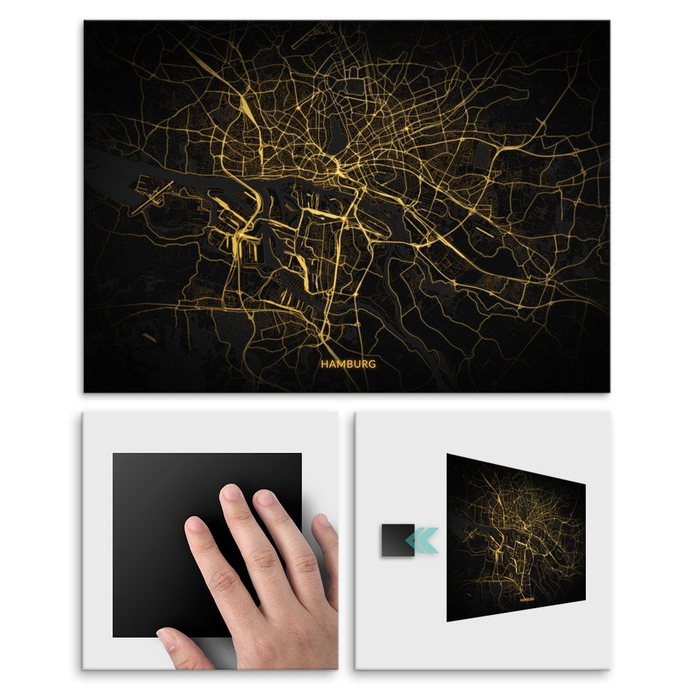 Plakat metalowy Mapa City Lights Hamburg L