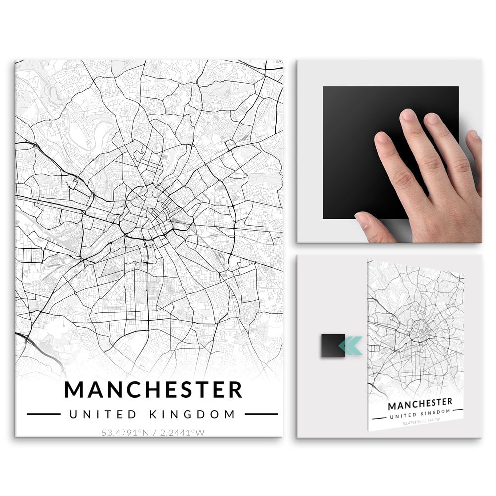 Plakat metalowy Mapa B&W Manchester M