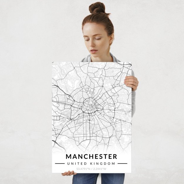 Plakat metalowy Mapa B&W Manchester L