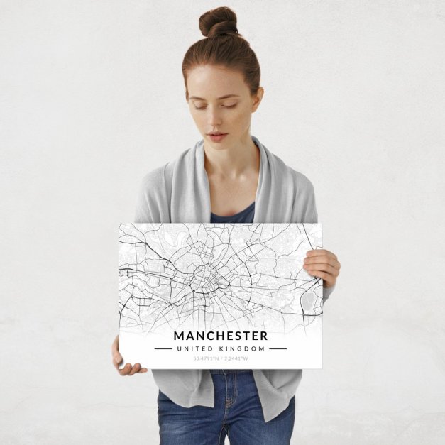 Plakat metalowy Mapa B&W Manchester M