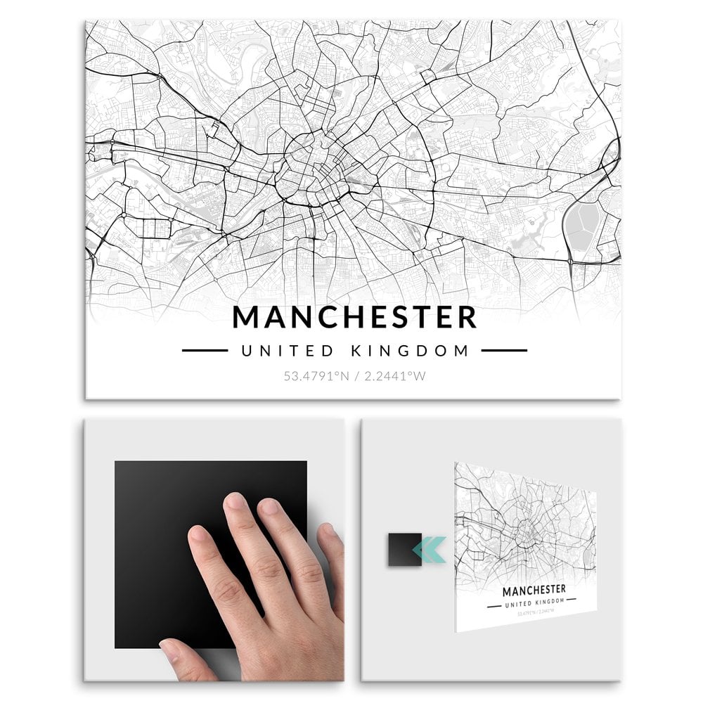 Plakat metalowy Mapa B&W Manchester M
