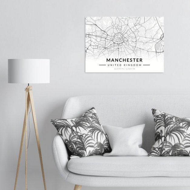 Plakat metalowy Mapa B&W Manchester L