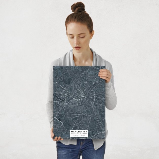Plakat metalowy Mapa Navy Manchester M
