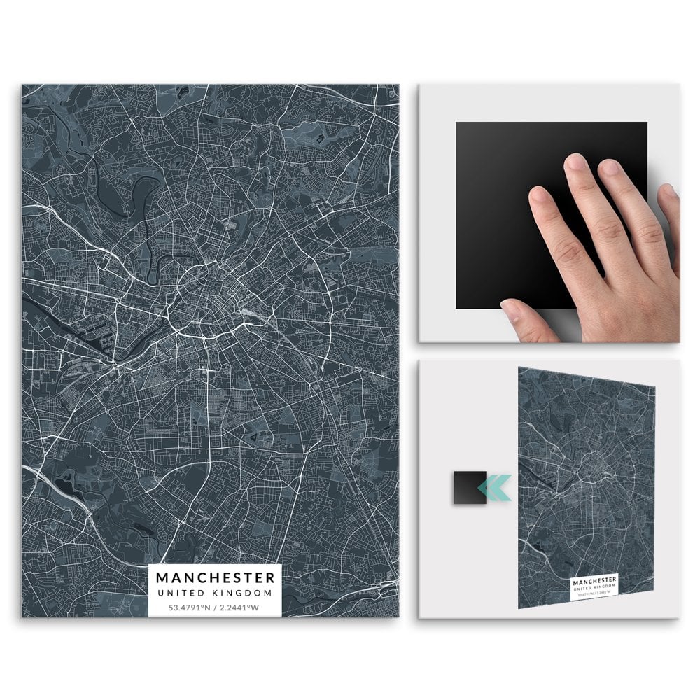 Plakat metalowy Mapa Navy Manchester M