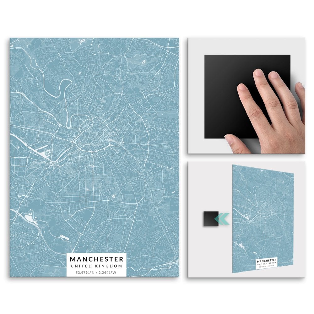 Plakat metalowy Mapa Lazur Manchester L