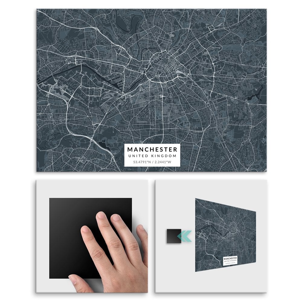 Plakat metalowy Mapa Navy Manchester M