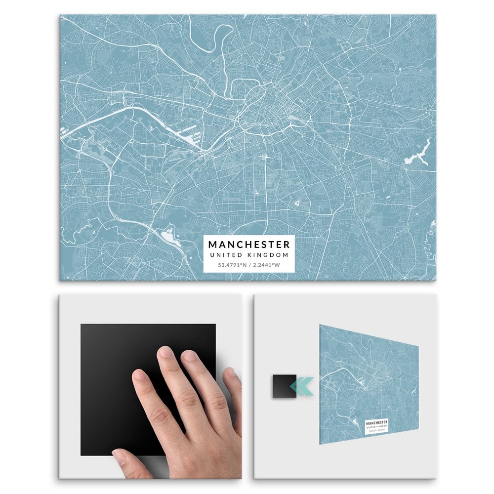 Plakat metalowy Mapa Lazur Manchester L