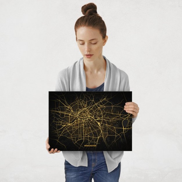 Plakat metalowy Mapa City Lights Manchester M