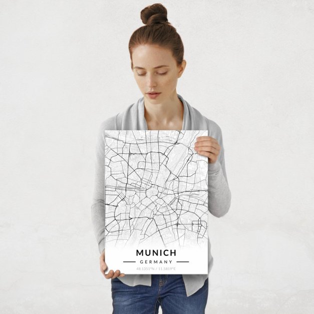 Plakat metalowy Mapa B&W Monachium M
