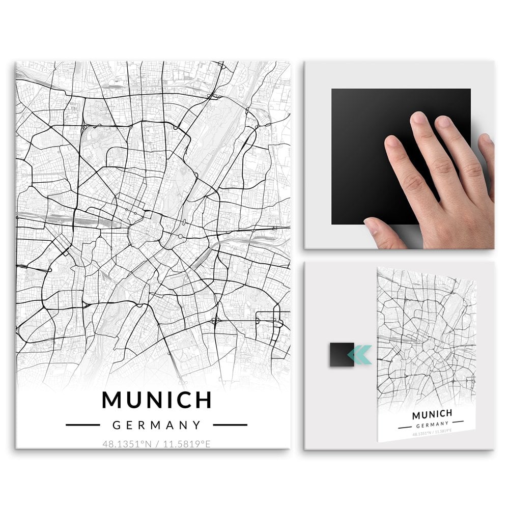 Plakat metalowy Mapa B&W Monachium L