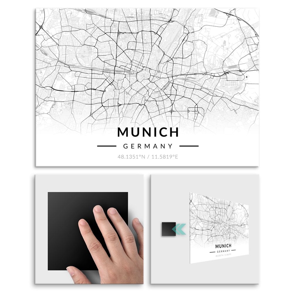 Plakat metalowy Mapa B&W Monachium M