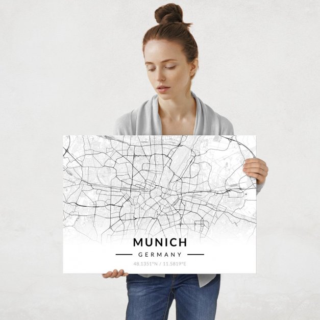 Plakat metalowy Mapa B&W Monachium L