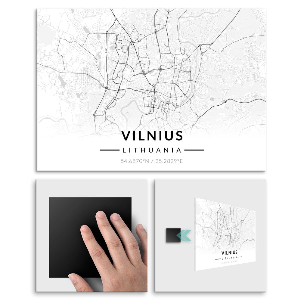 Plakat metalowy Mapa B&W Wilno L