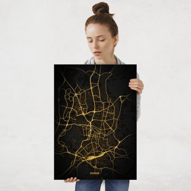 Plakat metalowy Mapa City Lights Wilno L