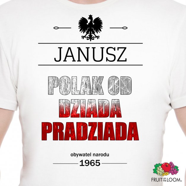 Koszulka męska biała z nadrukiem dla żołnierza kibica na urodziny