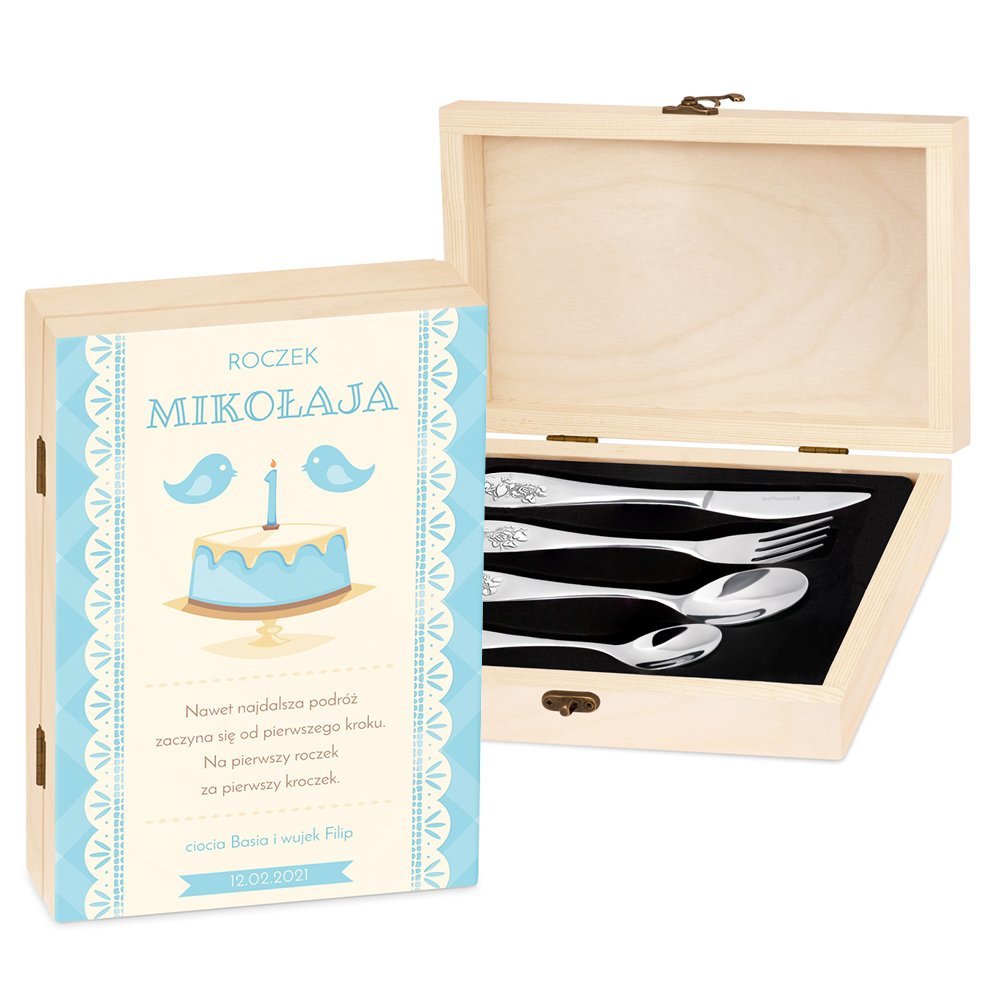 Sztuce grawerowane Disney Myszka Minne w etui z nadrukiem dla chopca na roczek