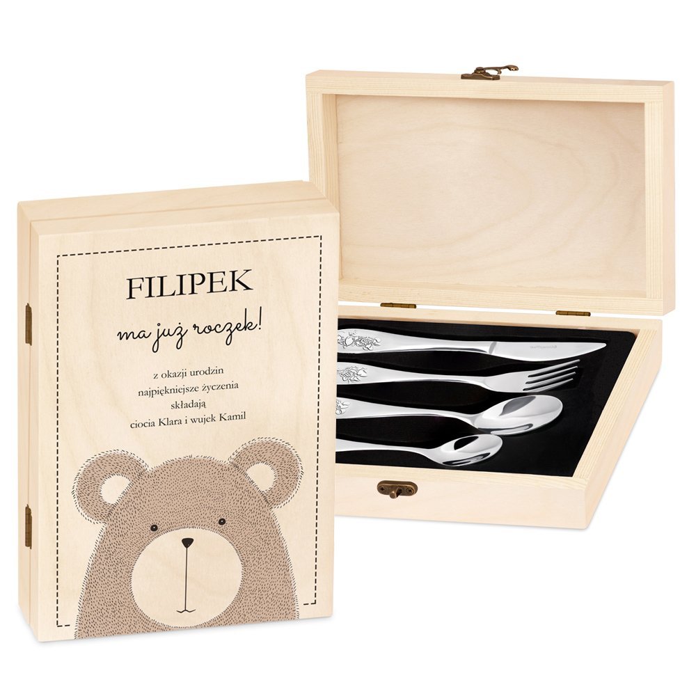 Sztuce grawerowane Disney Myszka Minne w etui z nadrukiem dla chopca na roczek