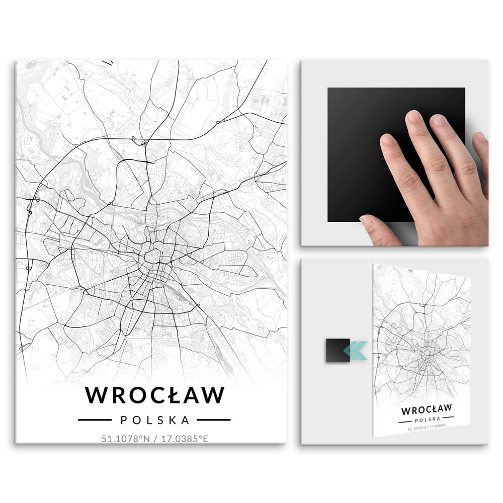 Plakat metalowy Mapa B&W Wrocaw L