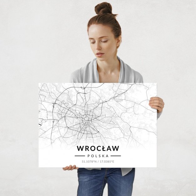 Plakat metalowy Mapa B&W Wrocław L