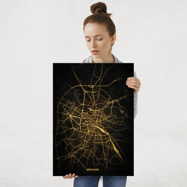 Plakat metalowy Mapa City Lights Wrocław L