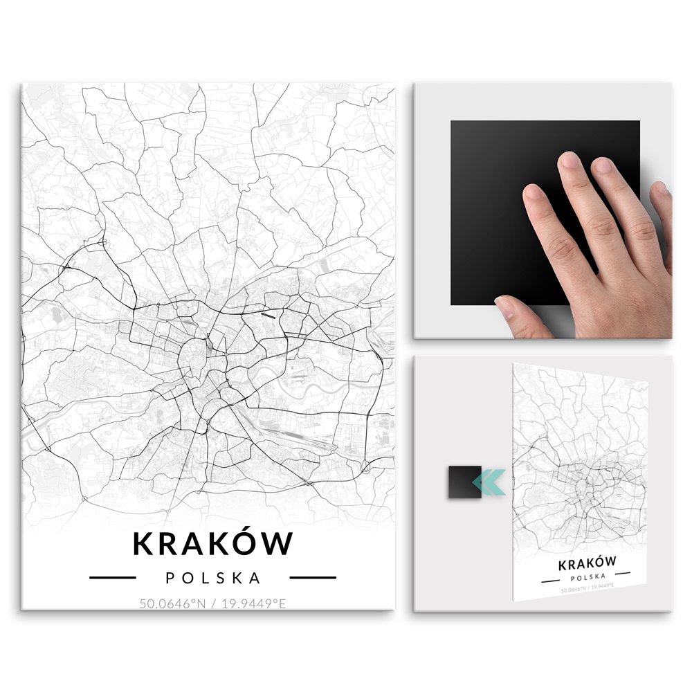 Plakat metalowy Mapa B&W Krakw M