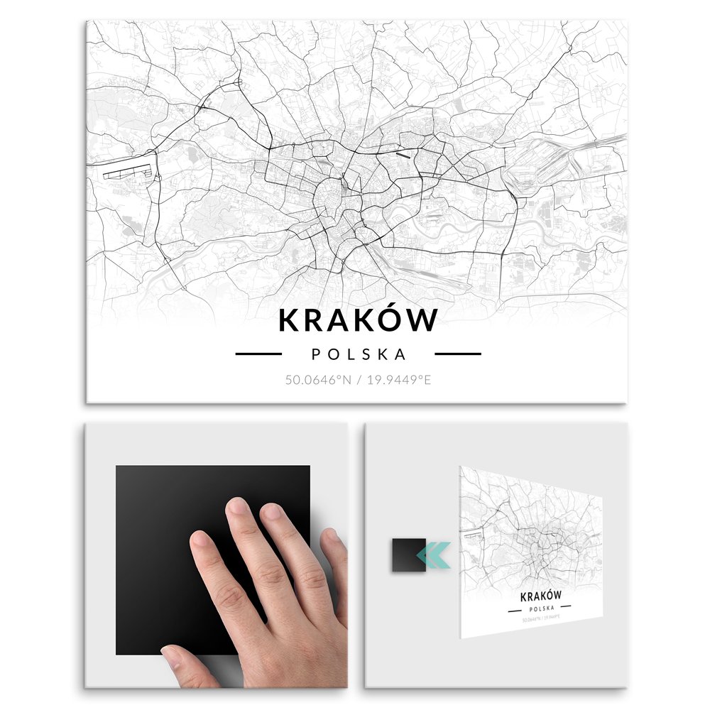 Plakat metalowy Mapa B&W Krakw M