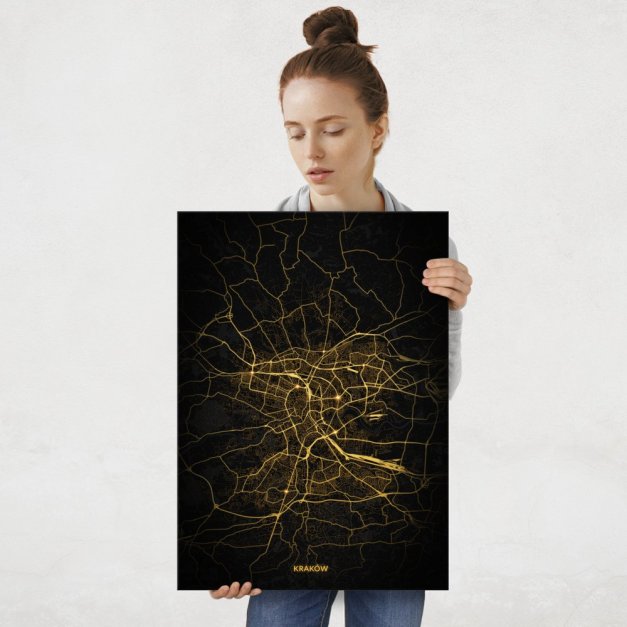 Plakat metalowy Mapa City Lights Kraków L