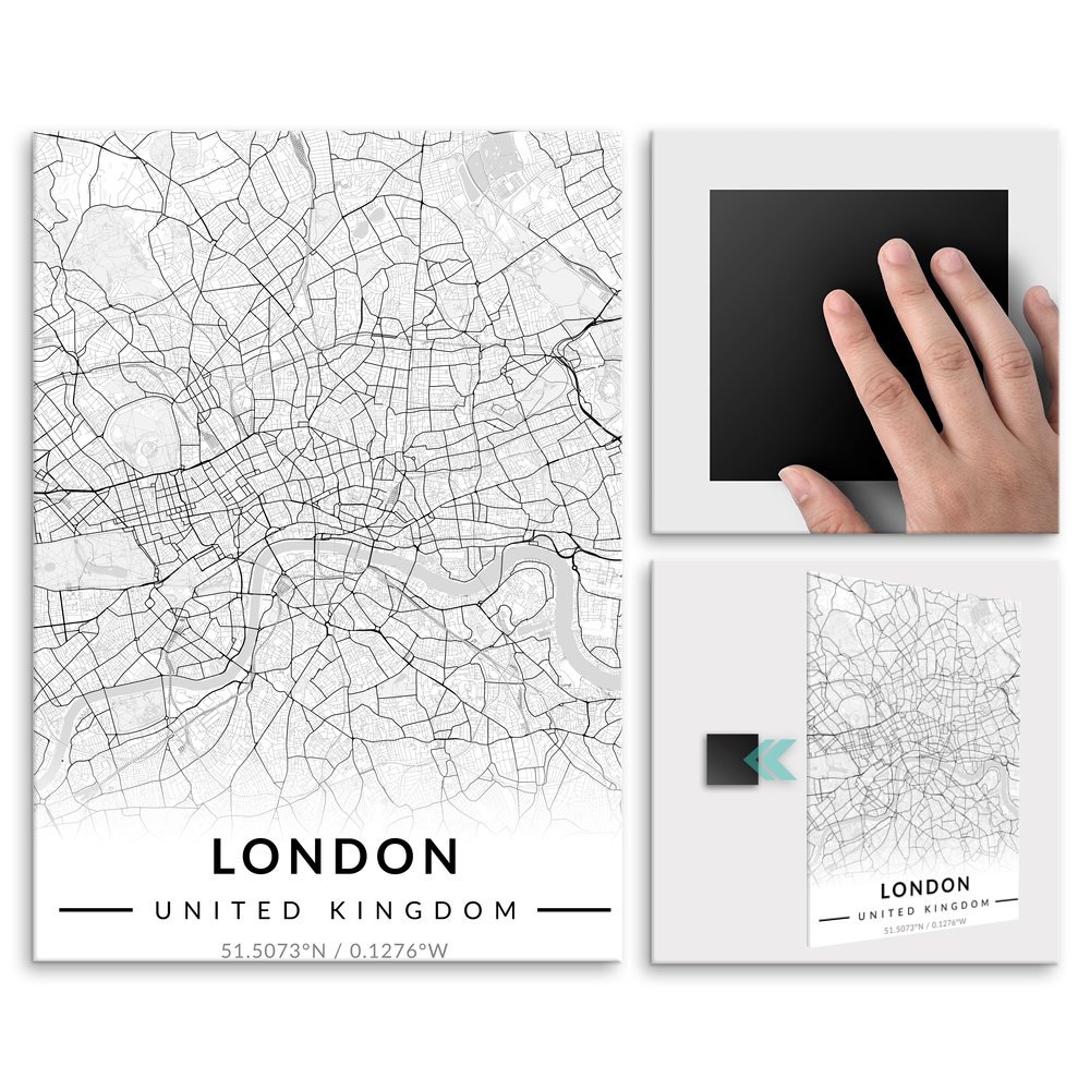 Plakat metalowy Mapa B&W Londyn L