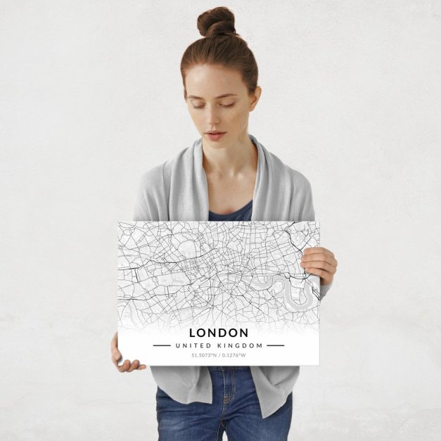 Plakat metalowy Mapa B&W Londyn M