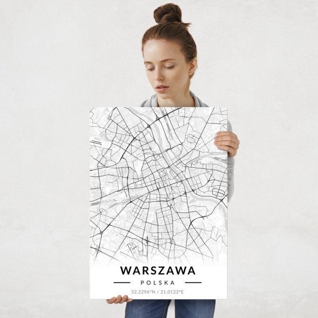 Plakat metalowy Mapa B&W Warszawa L
