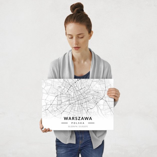 Plakat metalowy Mapa B&W Warszawa M