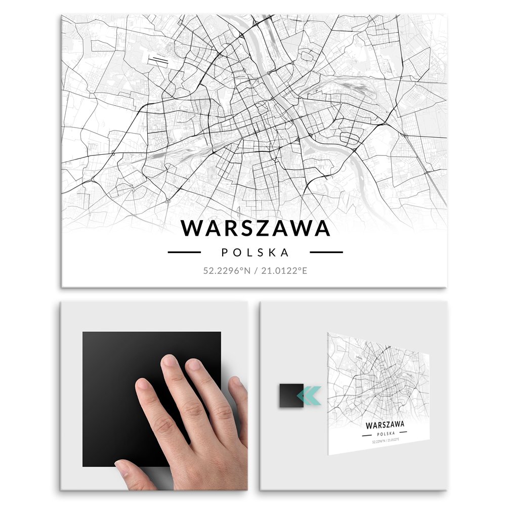 Plakat metalowy Mapa B&W Warszawa M