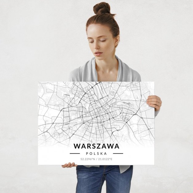 Plakat metalowy Mapa B&W Warszawa L