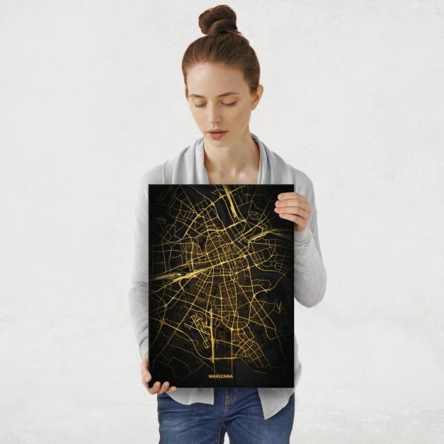 Plakat metalowy Mapa City Lights Warszawa M