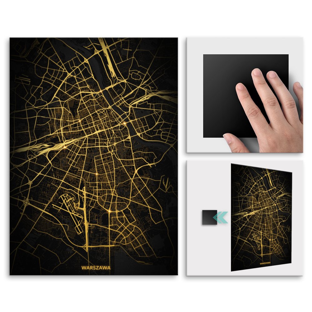 Plakat metalowy Mapa City Lights Warszawa M