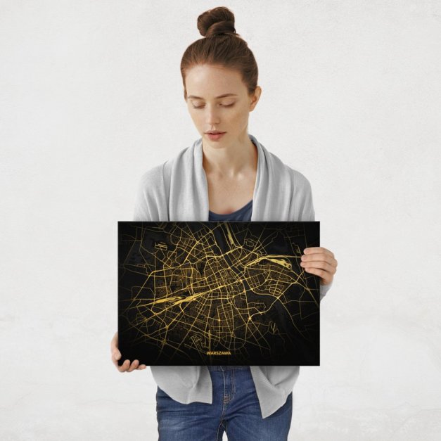 Plakat metalowy Mapa City Lights Warszawa M