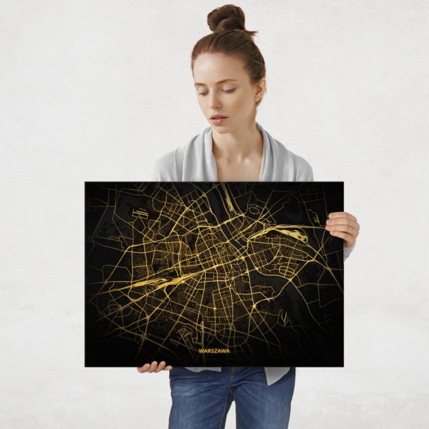 Plakat metalowy Mapa City Lights Warszawa L