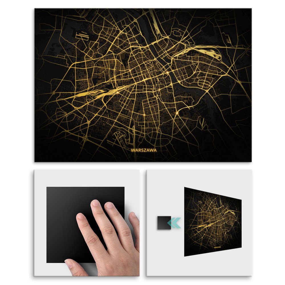 Plakat metalowy Mapa City Lights Warszawa L