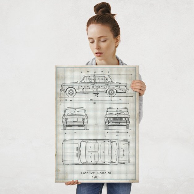 Plakat metalowy Fiat 125 Projekt Vintage L
