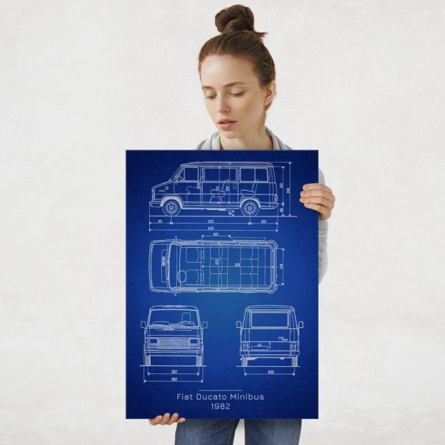Plakat metalowy Fiat Ducato Minibus Projekt Blueprint L