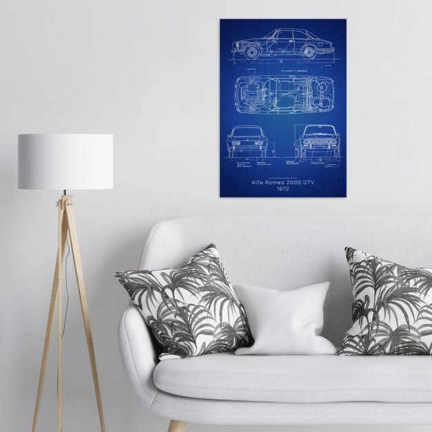 Plakat metalowy Alfa Romeo 2000 GTV Projekt Blueprint L