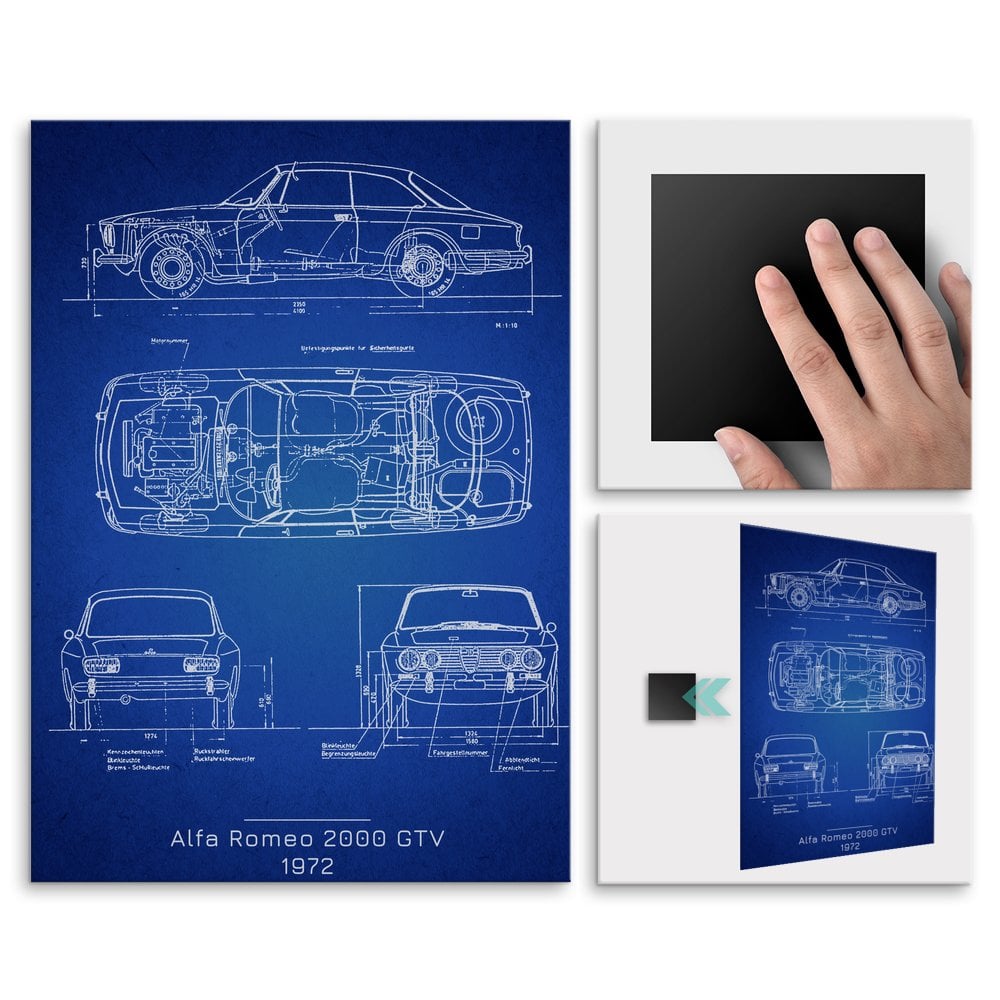Plakat metalowy Alfa Romeo 2000 GTV Projekt Blueprint L